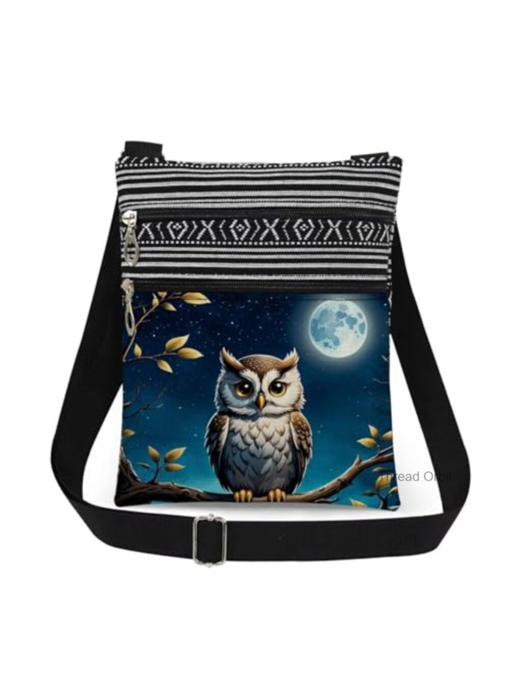 Owl Print Crossbody Bag Polyester Lightweight Adjustable Strap